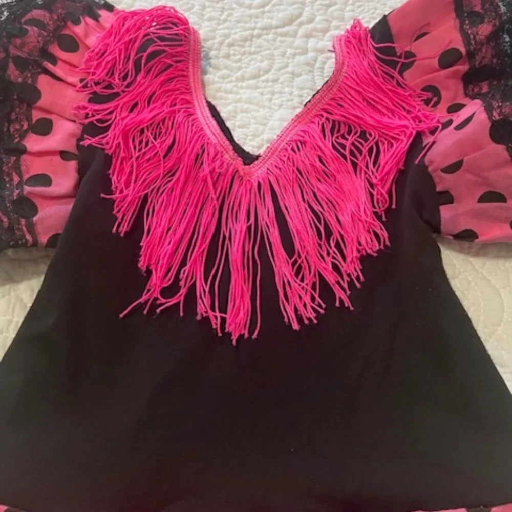 From Spain - Spanish Flamenco Dress Costume Hot Pink & Black Size 8 (Kids)